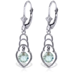 1.25 Carat 14K Solid White Gold Woman And The Sea Blue Topaz Earrings