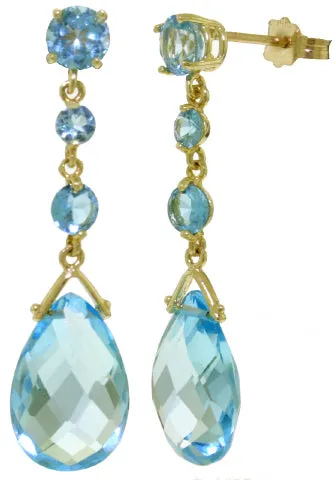 13.2 Carat 14K Solid Yellow Gold Joy Of Living Blue Topaz Earrings