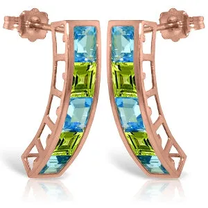 14K Solid Rose Gold Earrings w/ Natural Blue Topaz & Peridots