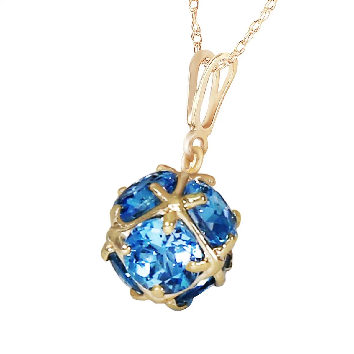 14K Solid Yellow Gold Necklace w/ Natural Blue Topaz