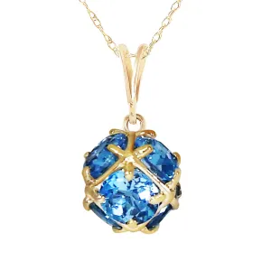 14K Solid Yellow Gold Necklace w/ Natural Blue Topaz