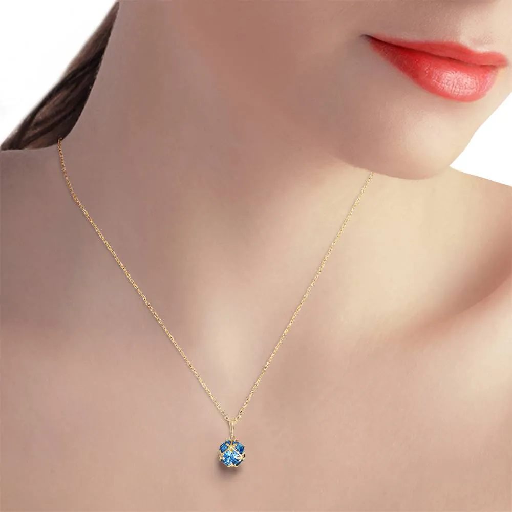 14K Solid Yellow Gold Necklace w/ Natural Blue Topaz