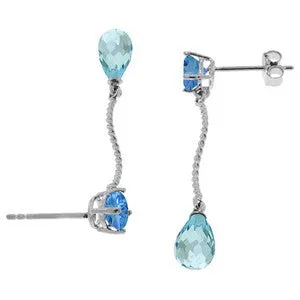 4.3 Carat 14K Solid White Gold Danglings Earrings Natural Blue Topaz