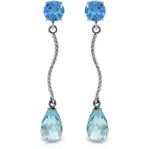 4.3 Carat 14K Solid White Gold Danglings Earrings Natural Blue Topaz