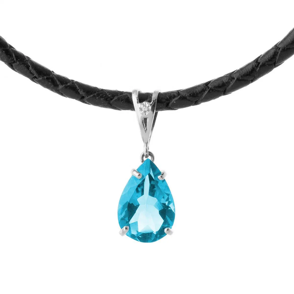 6.01 Carat 14K Solid White Gold Bedtime Stories Blue Topaz Diamond Necklace