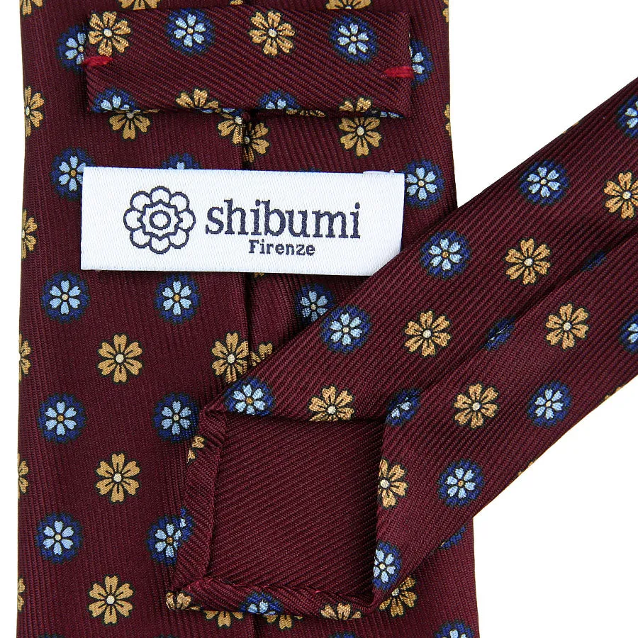 7-Fold 50oz Floral Printed Silk Tie - Burgundy