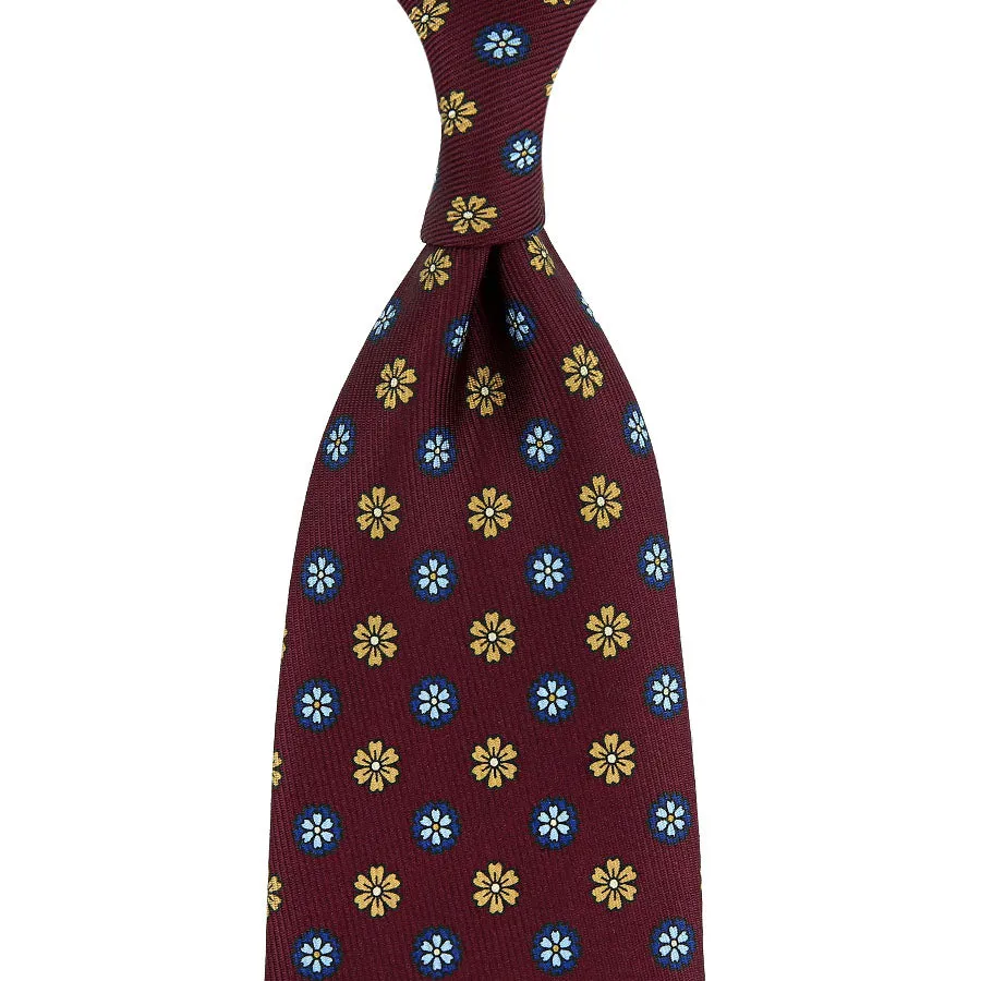 7-Fold 50oz Floral Printed Silk Tie - Burgundy