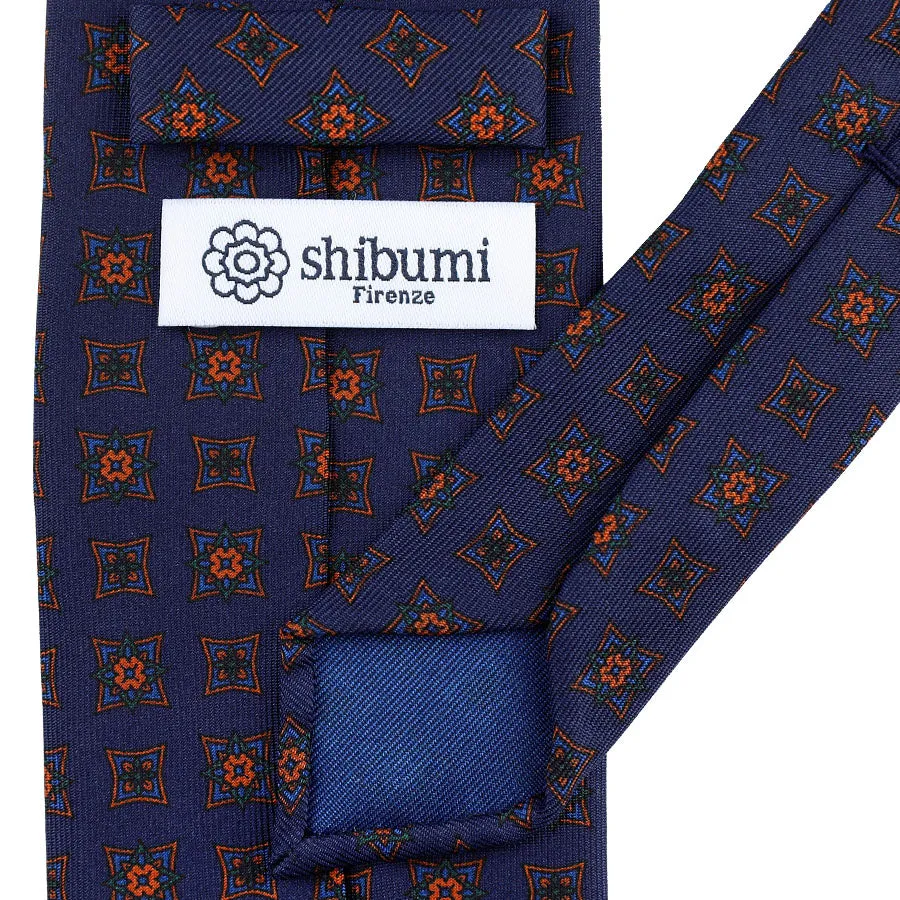 Ancient Madder Silk Tie - Navy - Hand-Rolled