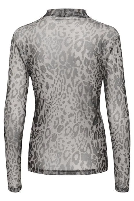 ANIMAL PRINT MESH LONG SLEEVE TOP