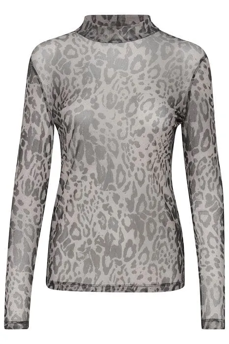 ANIMAL PRINT MESH LONG SLEEVE TOP