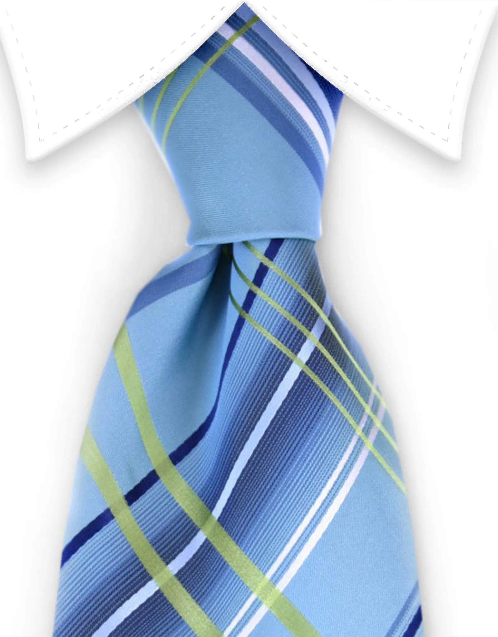 Aqua, Lime Green & Navy Stripe Plaid Tie