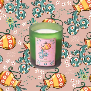 Aquarius Zodiac Illustration Frosted Green Scented Candle