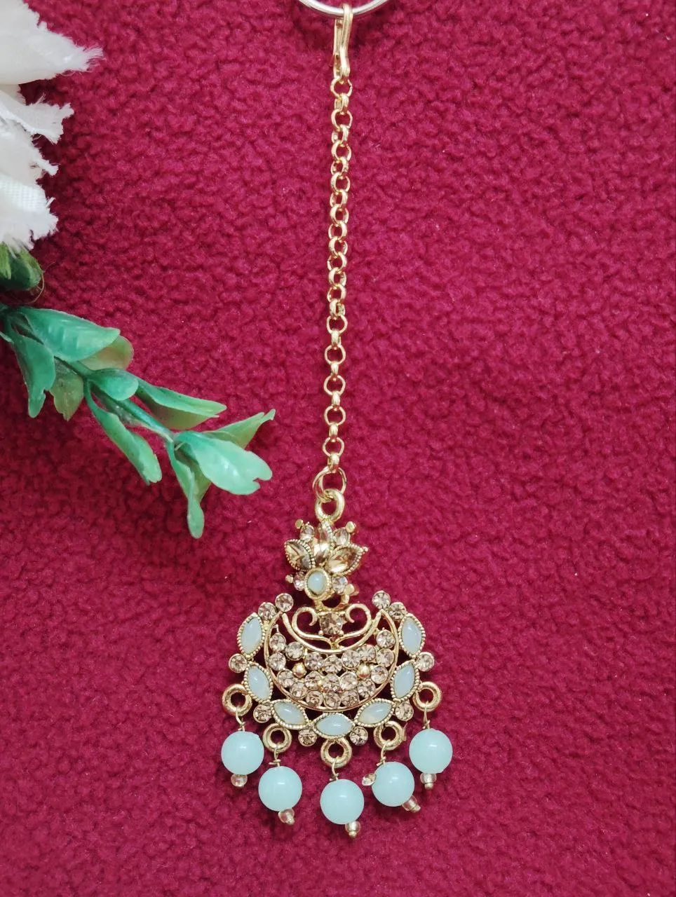 Attractive Light Green Color  gold plated tikka