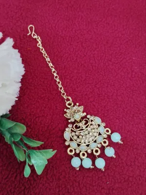 Attractive Light Green Color  gold plated tikka