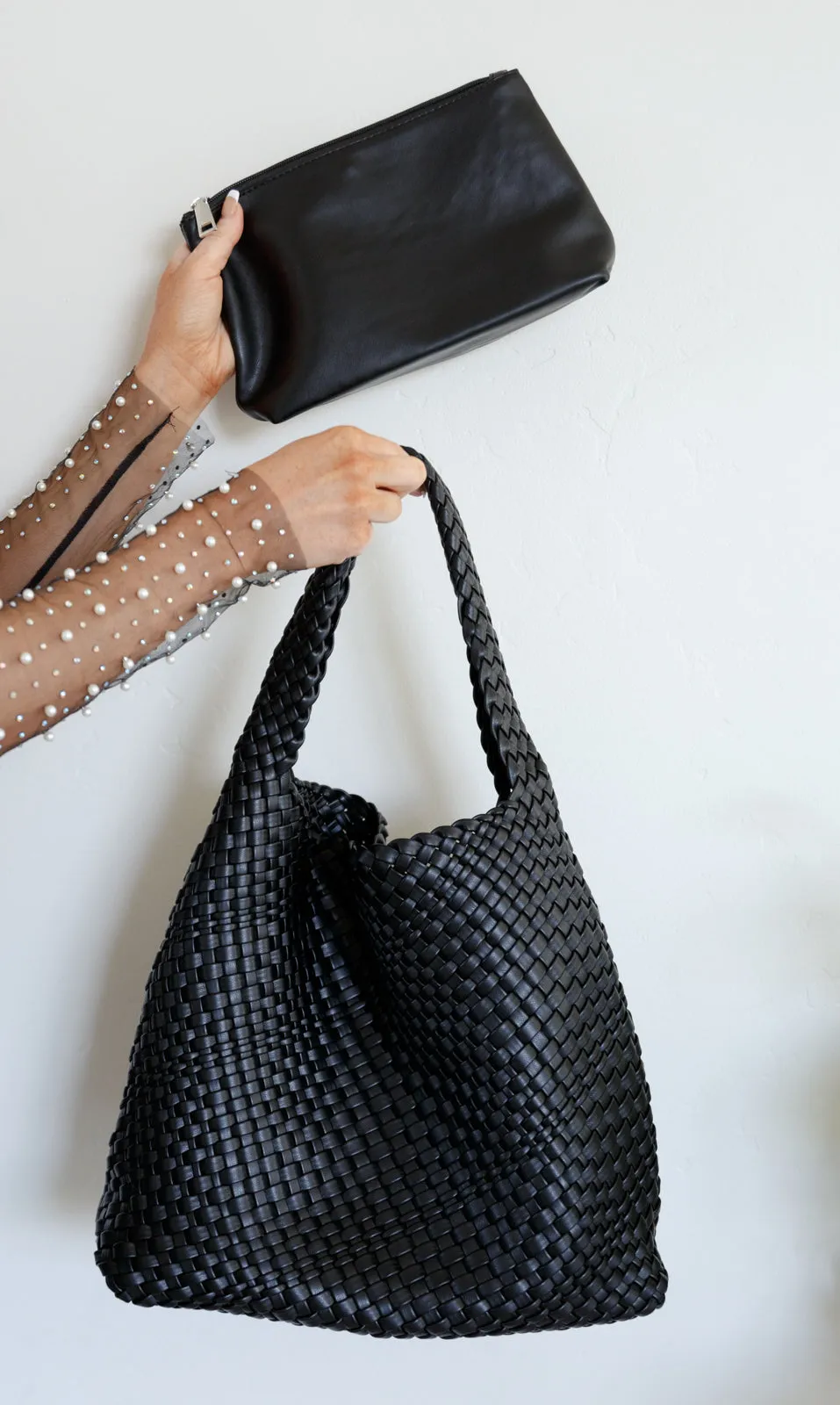 Ayla Woven Tote in Black