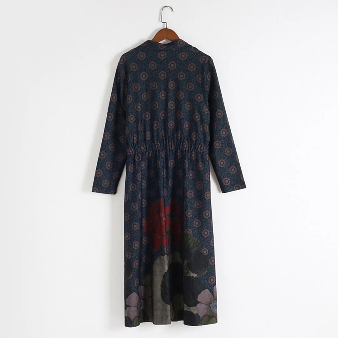 Babakud Women Winter Printed Vintage Loose Casual Long Coat