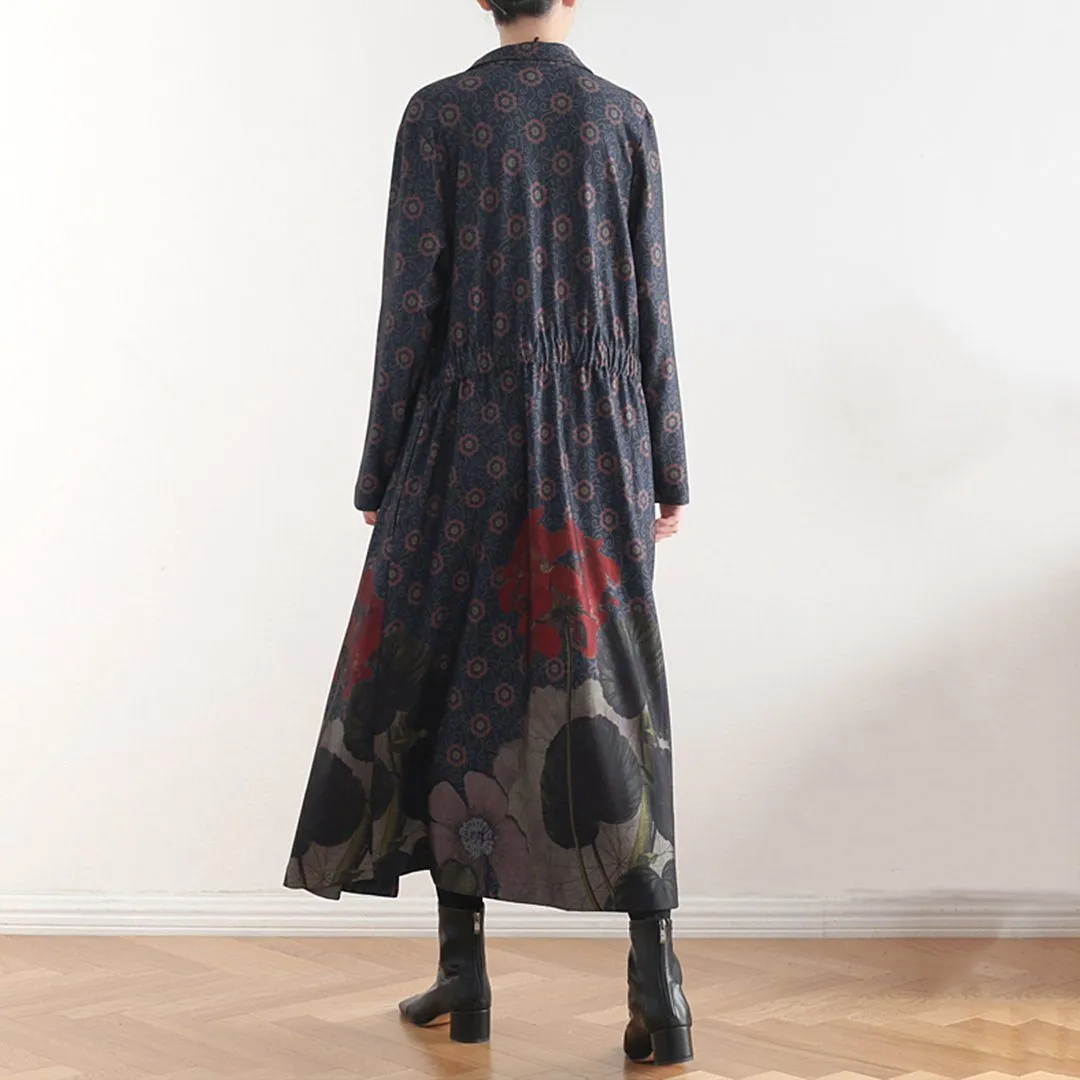 Babakud Women Winter Printed Vintage Loose Casual Long Coat