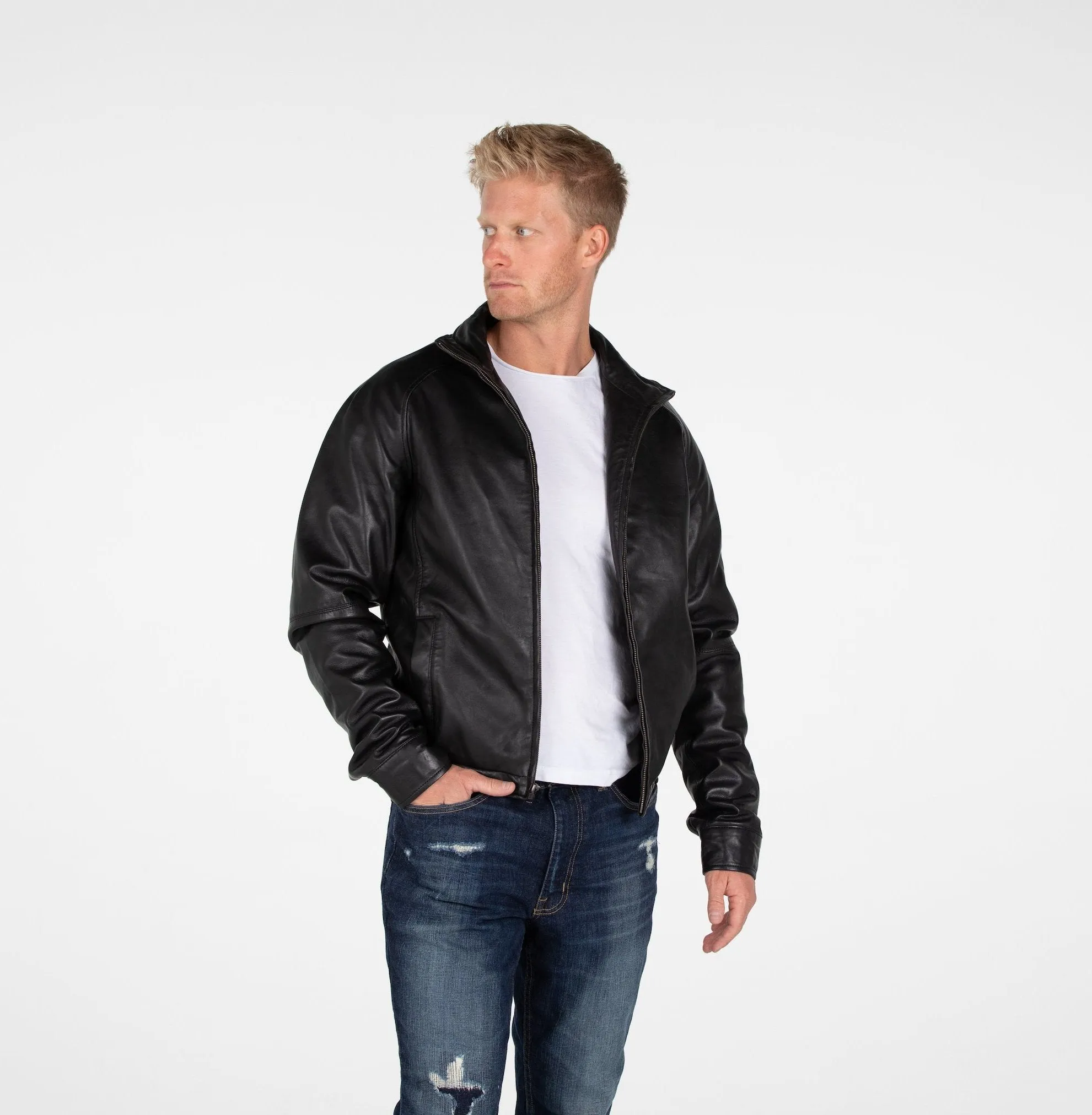 B&A Classic Lambskin Leather Jacket with Straight Zip - Discounted!