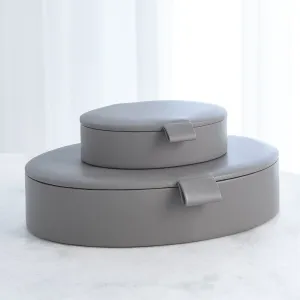 Barbara Barry Signature Oval Leather Box - Marble Gray