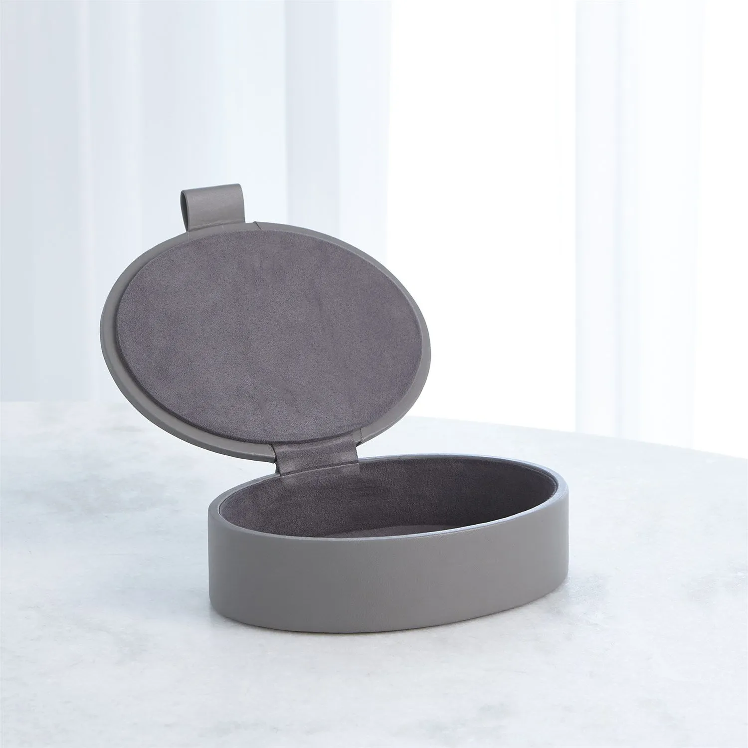 Barbara Barry Signature Oval Leather Box - Marble Gray