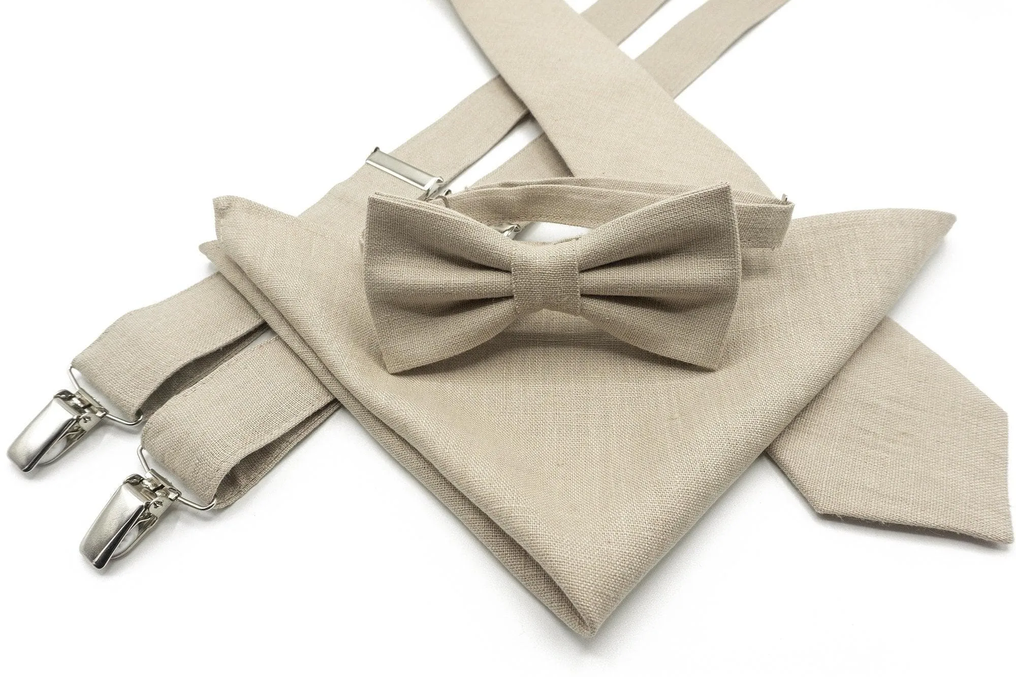 Beige Linen Bow Tie for Men and Boys