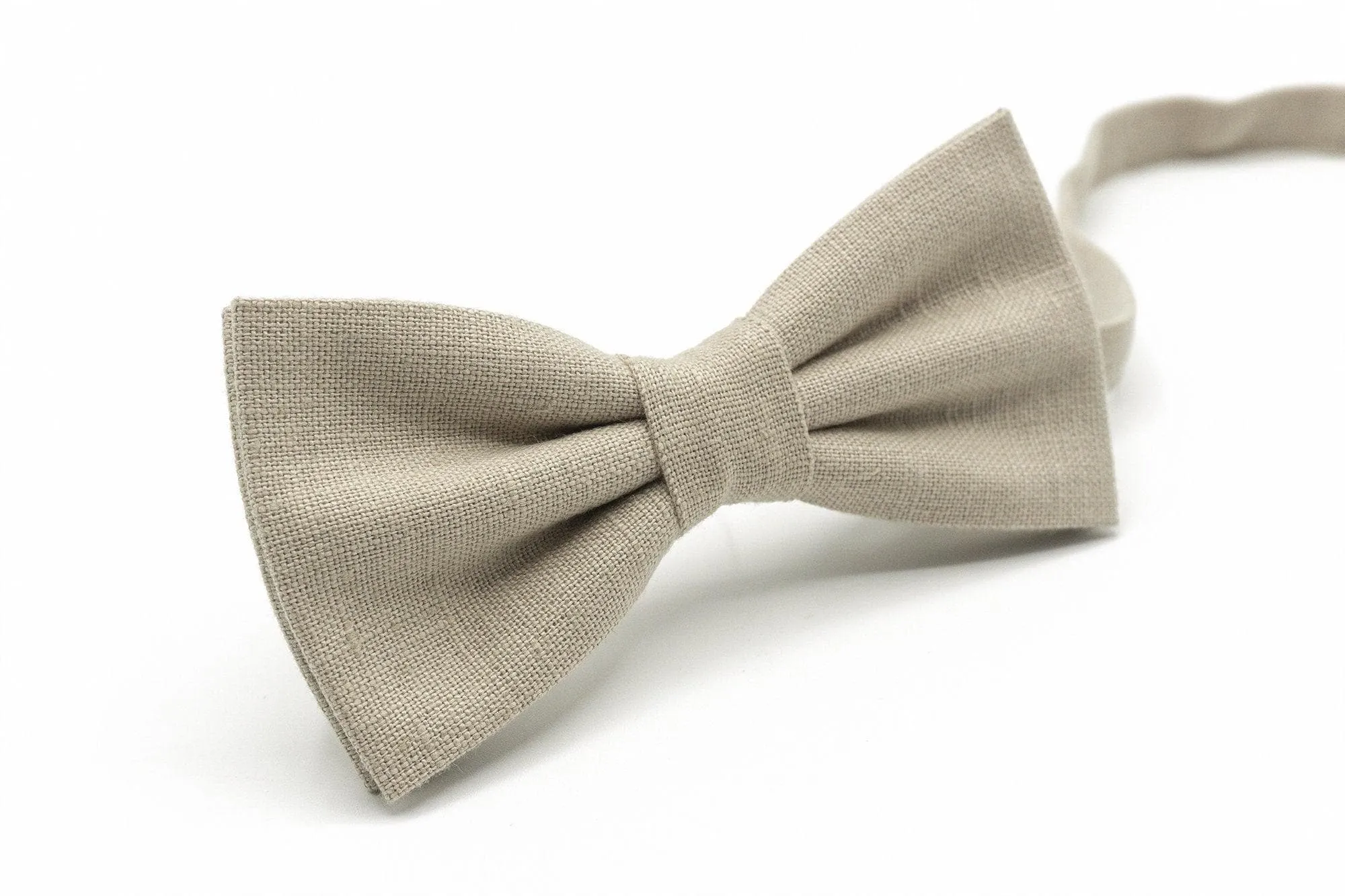 Beige Linen Bow Tie for Men and Boys