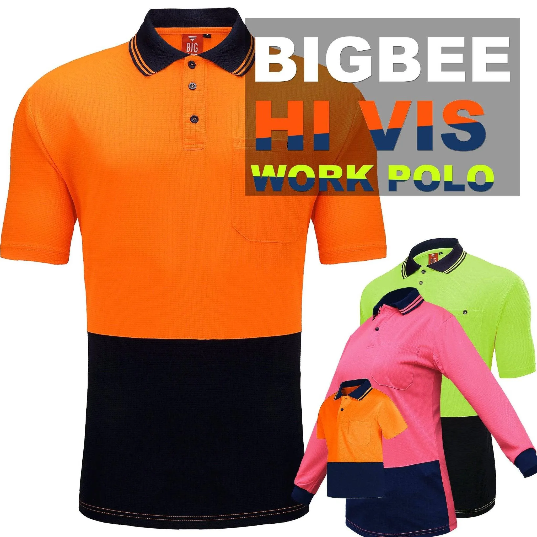 Big Bee Mens Hi Vis Polo Shirts, Short Sleeve