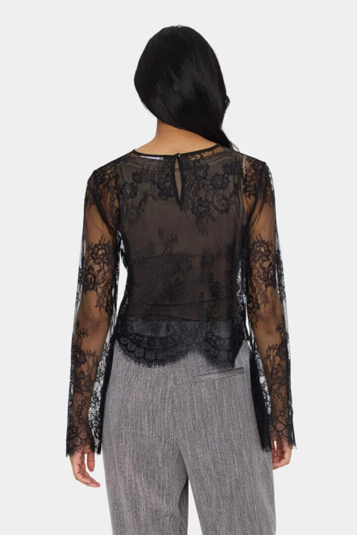 BLACK LACE SHEER LONG SLEEVE TOP