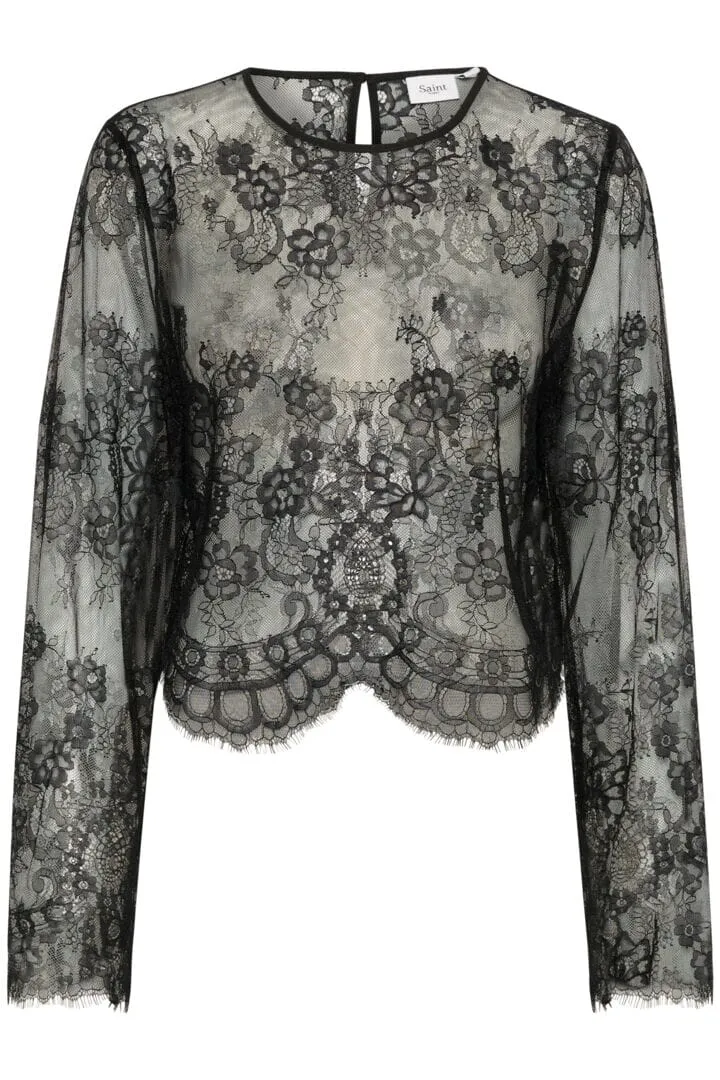 BLACK LACE SHEER LONG SLEEVE TOP