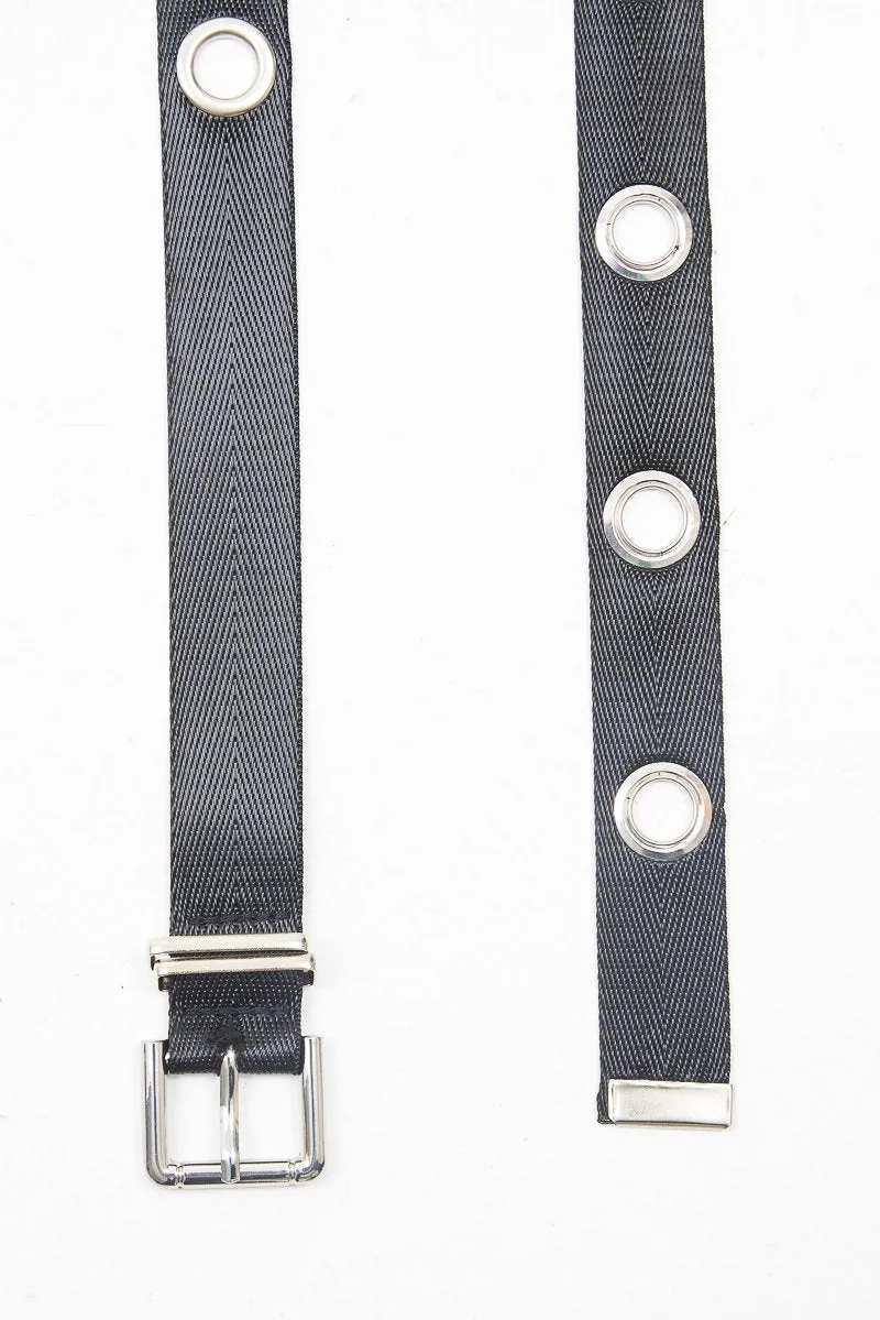 Black Woven Eyelet Detail Buckle Belt - Huntley