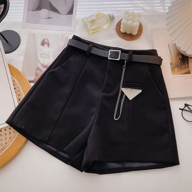 Casual Comfortable Elegant Shorts With Belt Women's Woolen Shorts