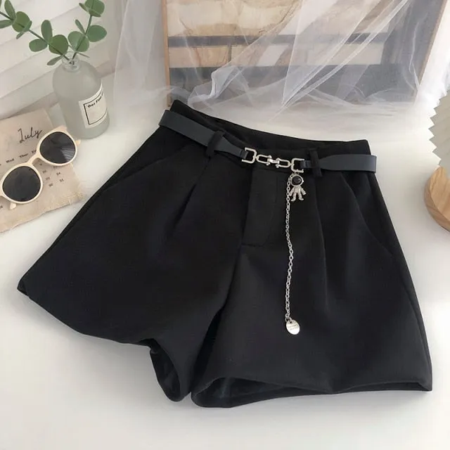 Casual Comfortable Elegant Shorts With Belt Women's Woolen Shorts