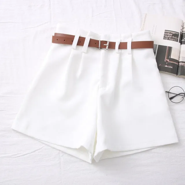 Casual Comfortable Elegant Shorts With Belt Women's Woolen Shorts