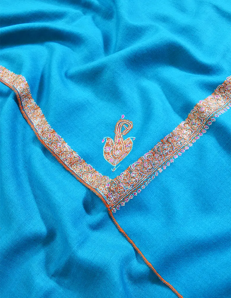 cerulean blue embroidery pashmina shawl 8541