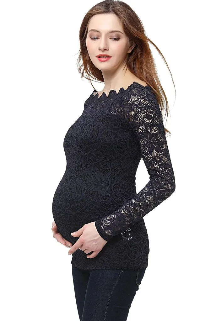 Christelle Navy Lace Maternity Off Shoulder Top