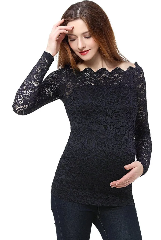 Christelle Navy Lace Maternity Off Shoulder Top