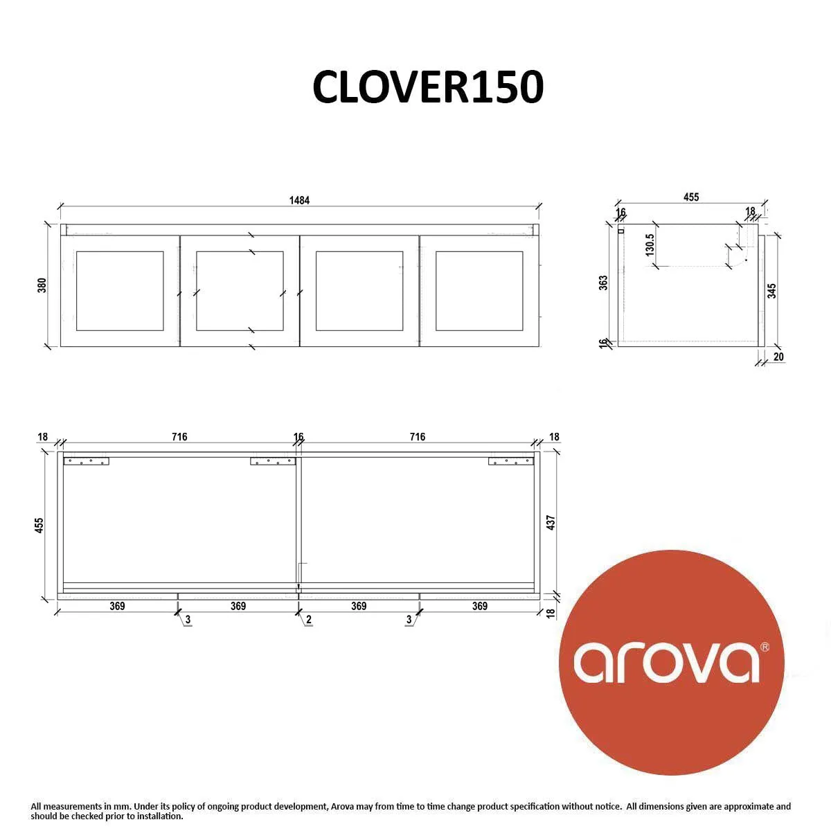 CLOVER 1500mm Wall Hung Bathroom Vanity