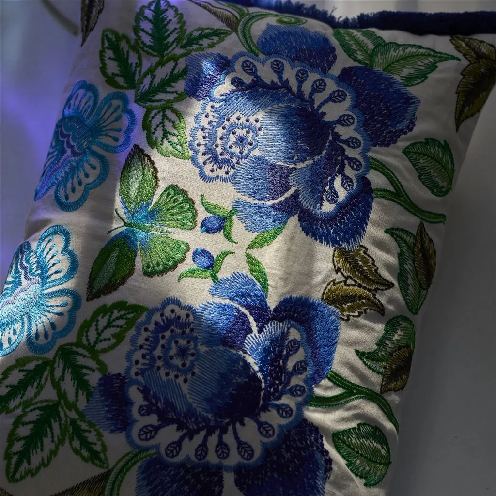 Designers Guild Isabella Embroidered Cobalt Linen Decorative Pillow