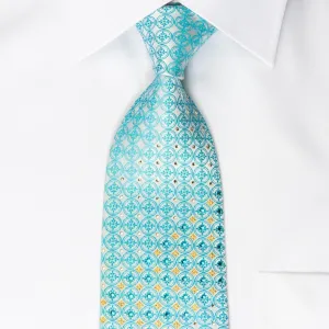 Elle Homme Rhinestone Necktie Blue Foulard On White Silk With Golden Sparkles