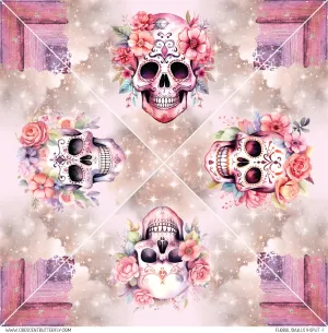 Floral Skulls V-Split-1 Printed Vinyl Sheet/Wrap