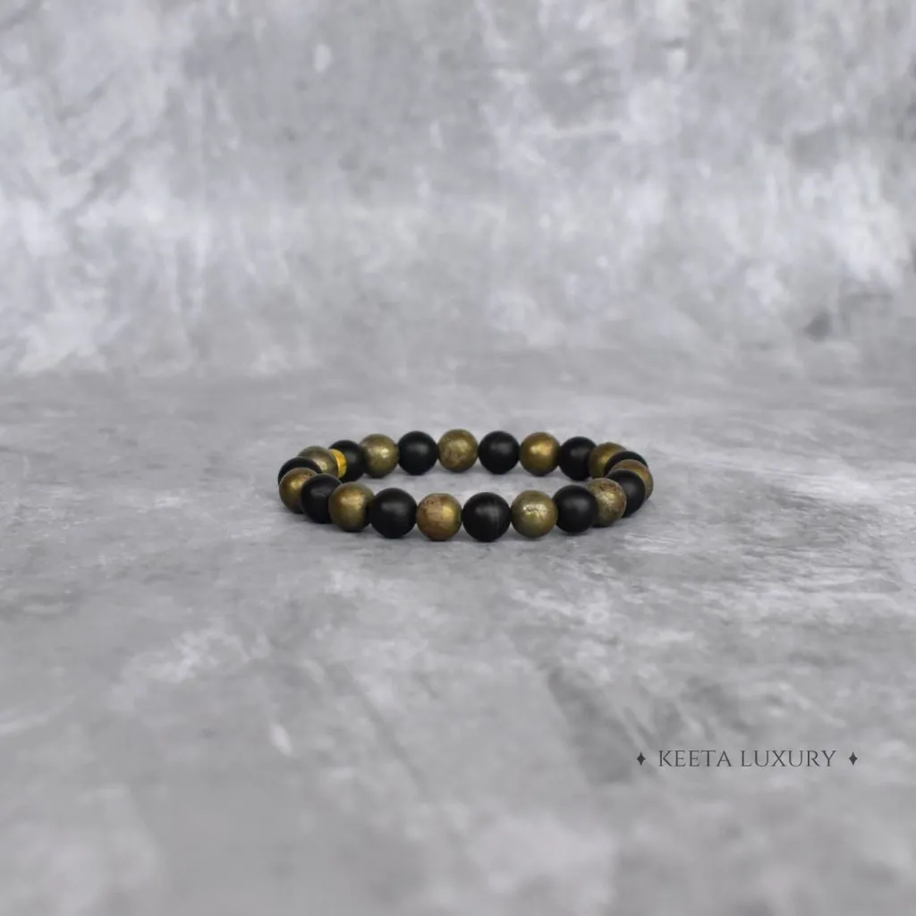 Golden Eclipse - Pyrite & Onyx Bead Bracelet