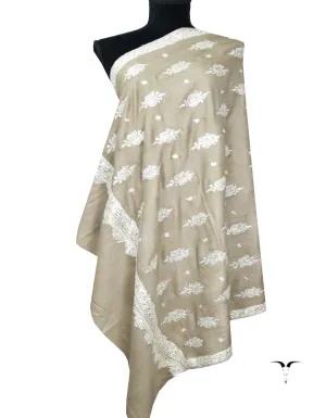 greyish natural tilla embroidery pashmina shawl 8208