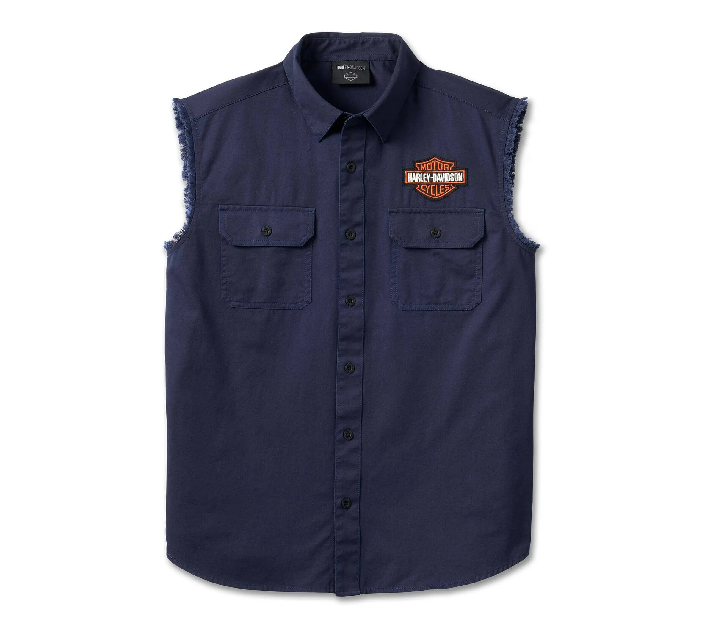 Harley-Davidson Men's Bar & Shield Blowout Cutoff Button Shirt - Blue, 96654-23VM