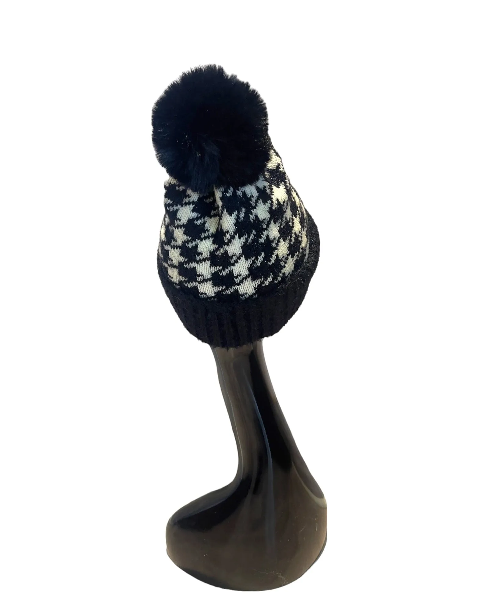 HOUNDSTOOTH POMPOM BEANIE