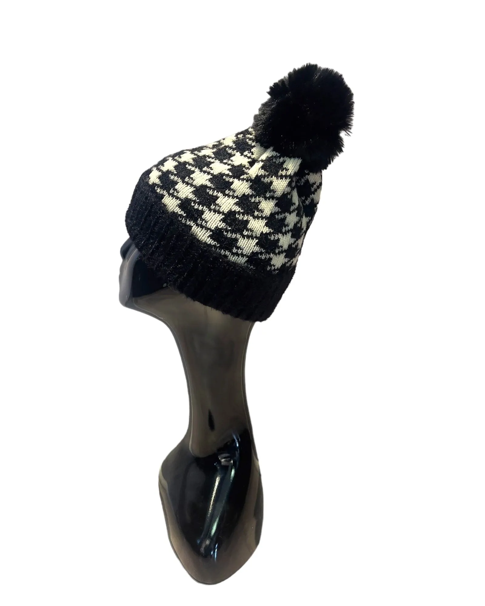 HOUNDSTOOTH POMPOM BEANIE