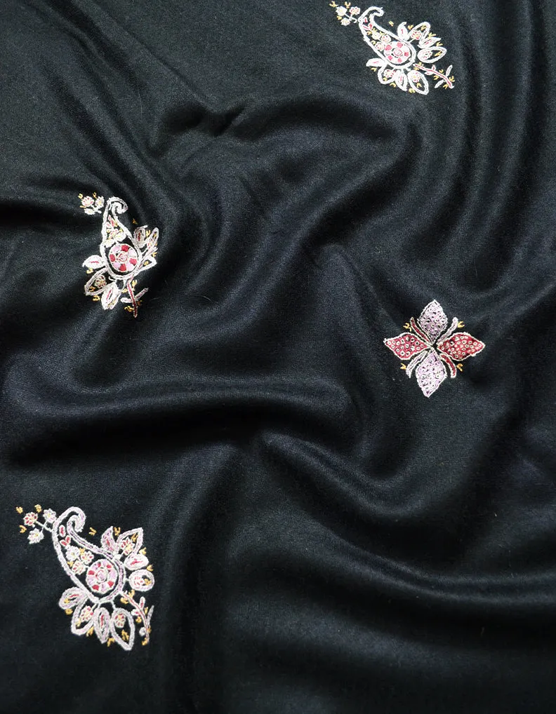 jet black Embroidery Pashmina Stole 7830