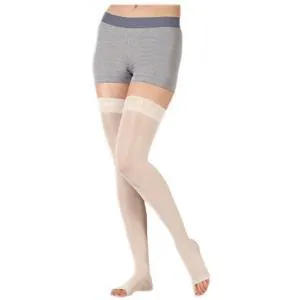 Juzo Soft Thigh-High with Silicone Border, 30-40 mmHg, Regular, Open, Beige, Size 3