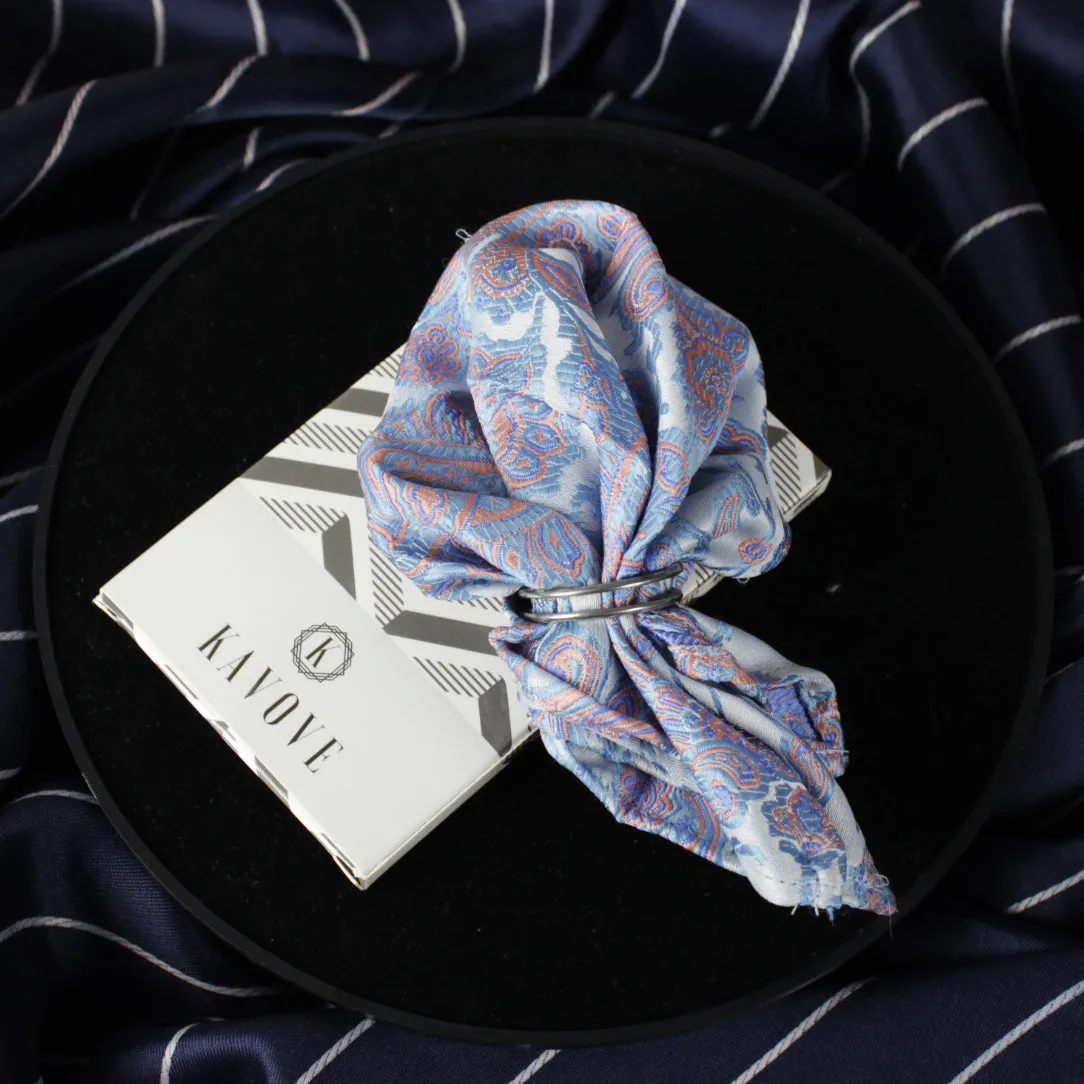 Kovove Elegant Blue Floral Pocket Square For Men