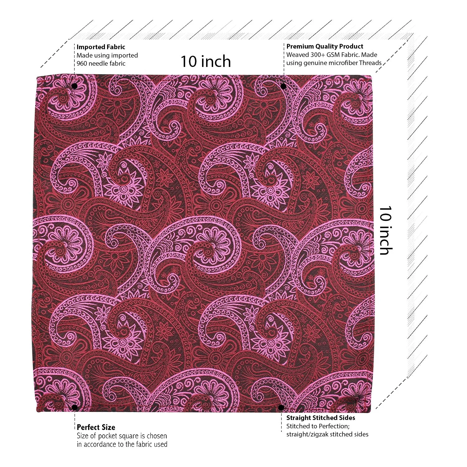 Kovove Red Paisley Pocket Square For Men