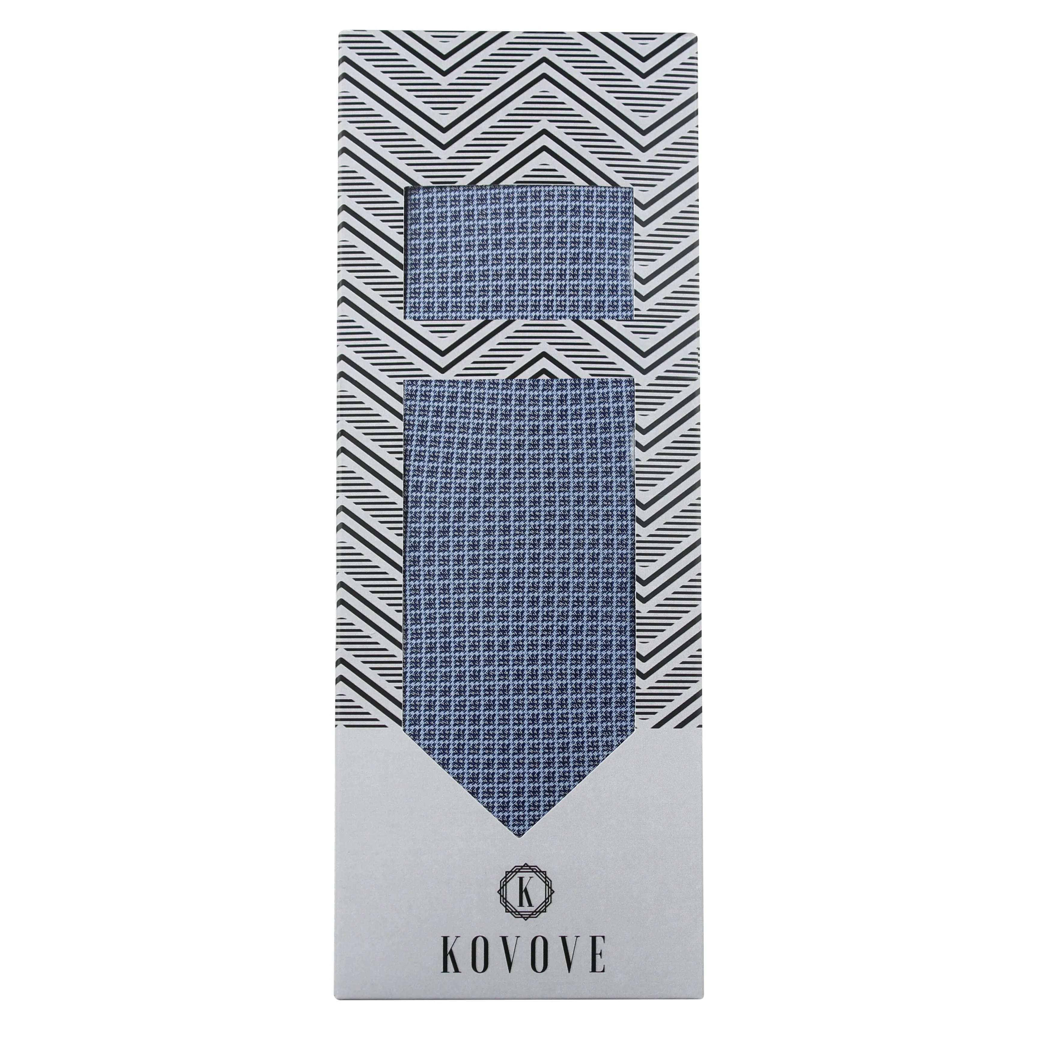 Kovove The Essentials Checkered Blue Necktie and Pocket Square Gift Box